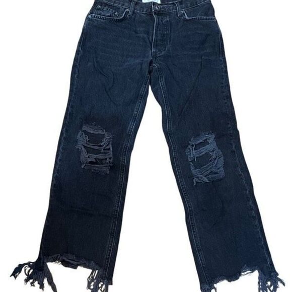 Free People We the Free Maggie Mid rise Distressed Cropped Black Jeans Size 25 - Picture 1 of 4